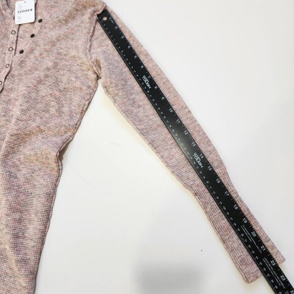 Free People NWT Think Thermal Henley Top Womens XS Pink Waffle Knit Long Sleeve - Picture 7 of 9